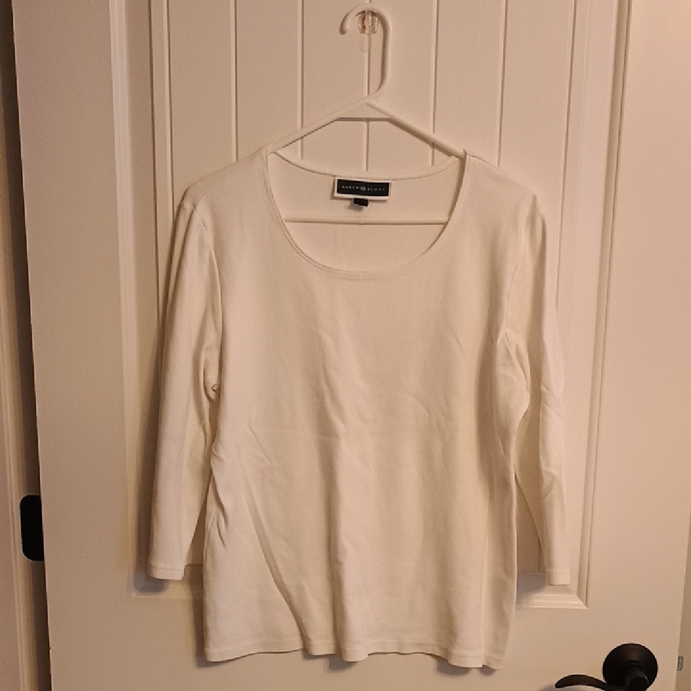 Womans Large Karen Scott White 3/4 Long Sleeve Tee-Scoop Neck